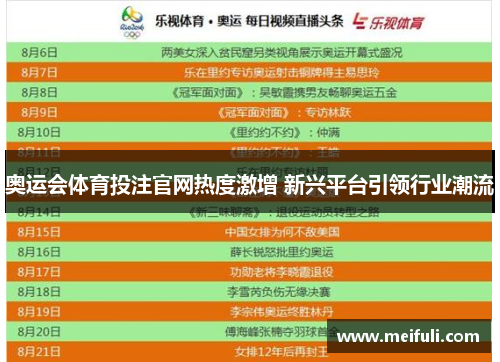 奥运会体育投注官网热度激增 新兴平台引领行业潮流